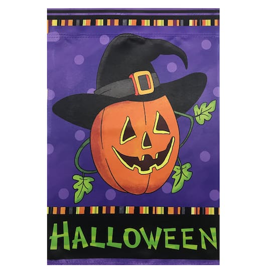 Happy Halloween Pumpkin in a Witch Hat Outdoor Garden Flag, 28&#x22; x 40&#x22;